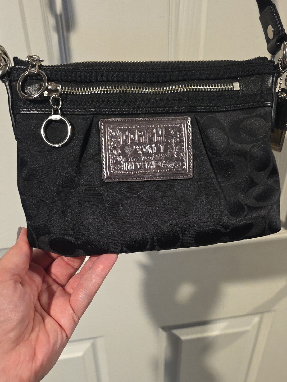 Coach Poppy Monogram Black Crossbody Bag With Dual Hangtags